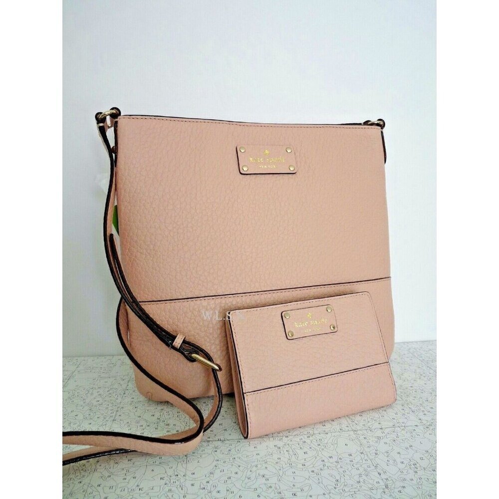 Kate Spade 2 Pc Bay Street Cora & Tellie Warm Vellum Leather Crossbody & Wallet - Picture 1 of 5